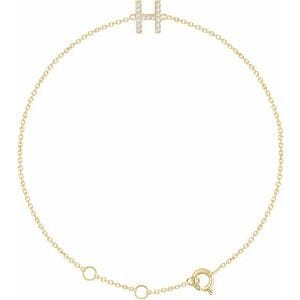 14K YELLOW .06 CTW NATURAL DIAMOND INITIAL H 6-7" BRACELET