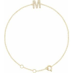 14K YELLOW .07 CTW NATURAL DIAMOND INITIAL M 6-7" BRACELET