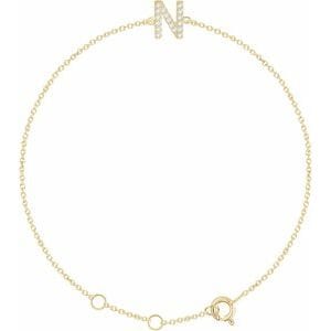 14K YELLOW .06 CTW NATURAL DIAMOND INITIAL N 6-7" BRACELET