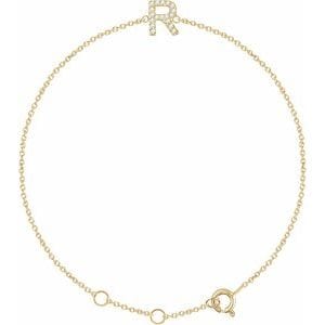 14K YELLOW .06 CTW NATURAL DIAMOND INITIAL R 6-7" BRACELET