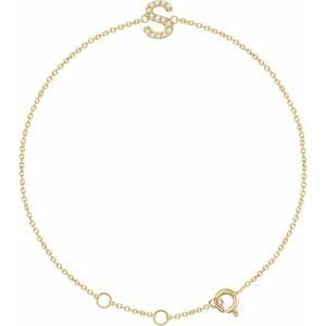 14K YELLOW .05 CTW NATURAL DIAMOND INITIAL S 6-7" BRACELET