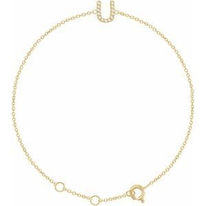 14K YELLOW .05 CTW NATURAL DIAMOND INITIAL U 6-7" BRACELET