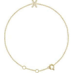 14K YELLOW .04 CTW NATURAL DIAMOND INITIAL X 6-7" BRACELET