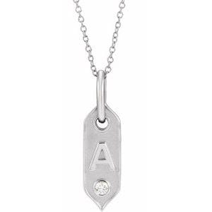 14K WHITE .05 CT NATURAL DIAMOND INITIAL A 16-18" NECKLACE