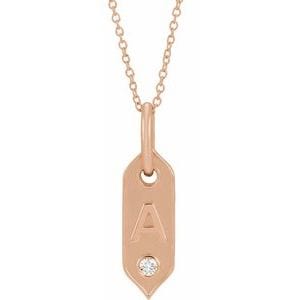 14K ROSE .05 CT NATURAL DIAMOND INITIAL A 16-18" NECKLACE
