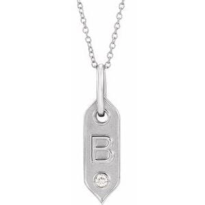 14K WHITE .05 CT NATURAL DIAMOND INITIAL B 16-18" NECKLACE