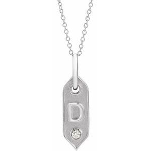 14K WHITE .05 CT NATURAL DIAMOND INITIAL D 16-18" NECKLACE
