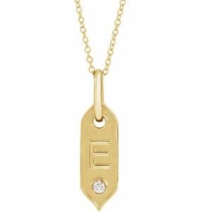 14K YELLOW .05 CT NATURAL DIAMOND INITIAL E 16-18" NECKLACE
