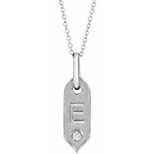 14K WHITE .05 CT NATURAL DIAMOND INITIAL E 16-18" NECKLACE