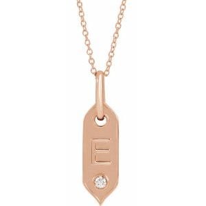 14K ROSE .05 CT NATURAL DIAMOND INITIAL E 16-18" NECKLACE