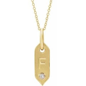 14K YELLOW .05 CT NATURAL DIAMOND INITIAL F 16-18" NECKLACE