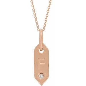 14K ROSE .05 CT NATURAL DIAMOND INITIAL F 16-18" NECKLACE