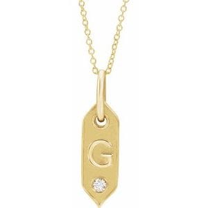 14K YELLOW .05 CT NATURAL DIAMOND INITIAL G 16-18" NECKLACE