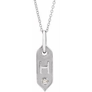 14K WHITE .05 CT NATURAL DIAMOND INITIAL H 16-18" NECKLACE