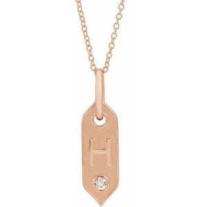 14K ROSE .05 CT NATURAL DIAMOND INITIAL H 16-18" NECKLACE