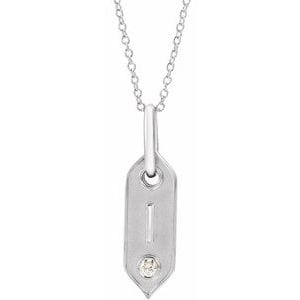 14K WHITE .05 CT NATURAL DIAMOND INITIAL I 16-18" NECKLACE