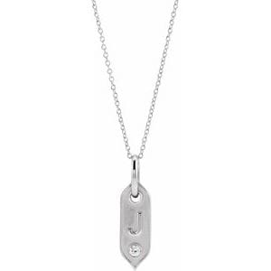 14K WHITE .05 CT NATURAL DIAMOND INITIAL J 16-18" NECKLACE