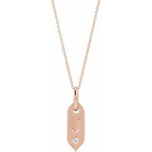 14K ROSE .05 CT NATURAL DIAMOND INITIAL J 16-18" NECKLACE