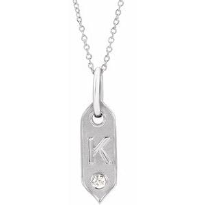 14K WHITE .05 CT NATURAL DIAMOND INITIAL K 16-18" NECKLACE