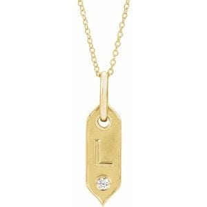14K YELLOW .05 CT NATURAL DIAMOND INITIAL L 16-18" NECKLACE