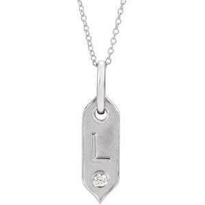 14K WHITE .05 CT NATURAL DIAMOND INITIAL L 16-18" NECKLACE