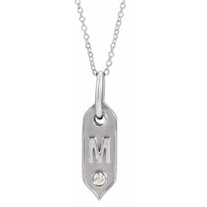 14K WHITE .05 CT NATURAL DIAMOND INITIAL M 16-18" NECKLACE