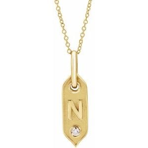14K YELLOW .05 CT NATURAL DIAMOND INITIAL N 16-18" NECKLACE