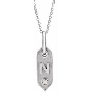 14K WHITE .05 CT NATURAL DIAMOND INITIAL N 16-18" NECKLACE