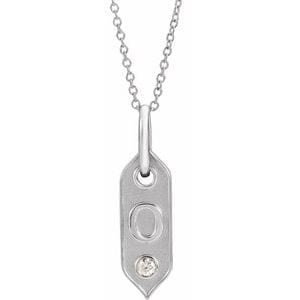 14K WHITE .05 CT NATURAL DIAMOND INITIAL O 16-18" NECKLACE