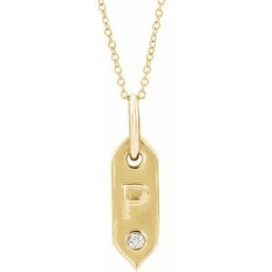 14K YELLOW .05 CT NATURAL DIAMOND INITIAL P 16-18" NECKLACE