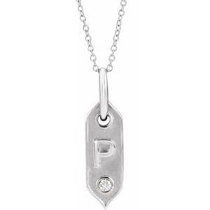 14K WHITE .05 CT NATURAL DIAMOND INITIAL P 16-18" NECKLACE
