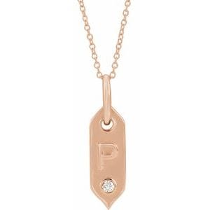 14K ROSE .05 CT NATURAL DIAMOND INITIAL P 16-18" NECKLACE