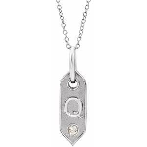 14K WHITE .05 CT NATURAL DIAMOND INITIAL Q 16-18" NECKLACE