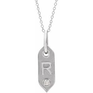 14K WHITE .05 CT NATURAL DIAMOND INITIAL R 16-18" NECKLACE