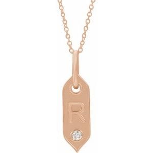 14K ROSE .05 CT NATURAL DIAMOND INITIAL R 16-18" NECKLACE