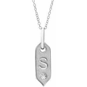 14K WHITE .05 CT NATURAL DIAMOND INITIAL S 16-18" NECKLACE