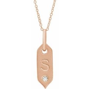 14K ROSE .05 CT NATURAL DIAMOND INITIAL S 16-18" NECKLACE