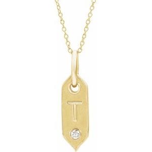 14K YELLOW .05 CT NATURAL DIAMOND INITIAL T 16-18" NECKLACE