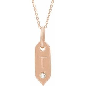 14K ROSE .05 CT NATURAL DIAMOND INITIAL T 16-18" NECKLACE