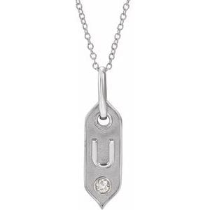 14K WHITE .05 CT NATURAL DIAMOND INITIAL U 16-18" NECKLACE
