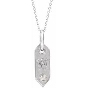 14K WHITE .05 CT NATURAL DIAMOND INITIAL W 16-18" NECKLACE