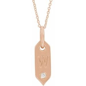 14K ROSE .05 CT NATURAL DIAMOND INITIAL W 16-18" NECKLACE