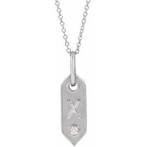 14K WHITE .05 CT NATURAL DIAMOND INITIAL X 16-18" NECKLACE