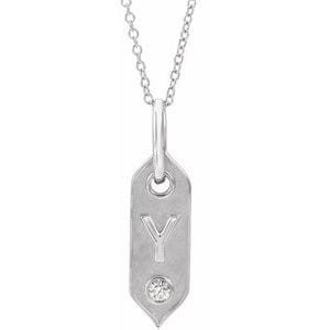 14K WHITE .05 CT NATURAL DIAMOND INITIAL Y 16-18" NECKLACE