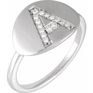 14K WHITE 1/10 CTW NATURAL DIAMOND INITIAL A RING