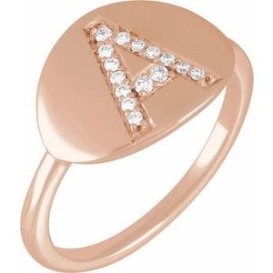 14K ROSE 1/10 CTW NATURAL DIAMOND INITIAL A RING