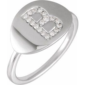 14K WHITE 1/8 CTW NATURAL DIAMOND INITIAL B RING