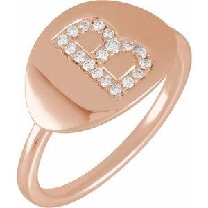 14K ROSE 1/8 CTW NATURAL DIAMOND INITIAL B RING
