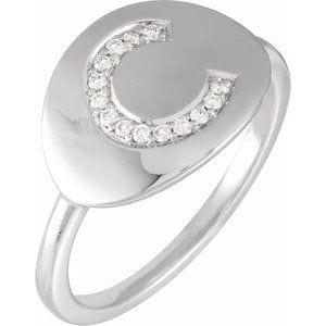 14K WHITE .08 CTW NATURAL DIAMOND INITIAL C RING