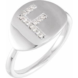 14K WHITE .08 CTW NATURAL DIAMOND INITIAL F RING